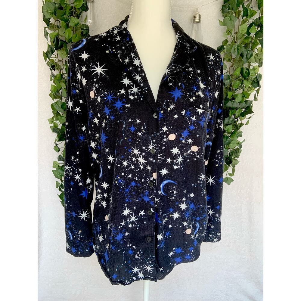 Victoria's Secret Black Blue White Stars Moon Button Up Pajama Long Sleeve SZ S - Picture 2 of 9